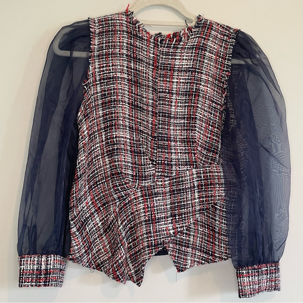 ZARA Bloggers Favorite Red and Blue Tweed Top